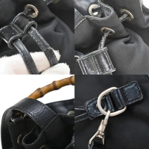 GUCCI Logo Bamboo 2Way Shoulder Hand Bag Canvas Leather Black SHW 01EG221 - Picture 9 of 16